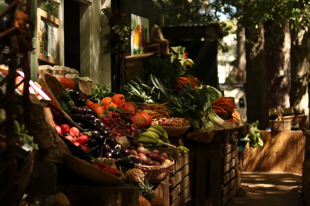 Diverse vegetable market with vibrant colors