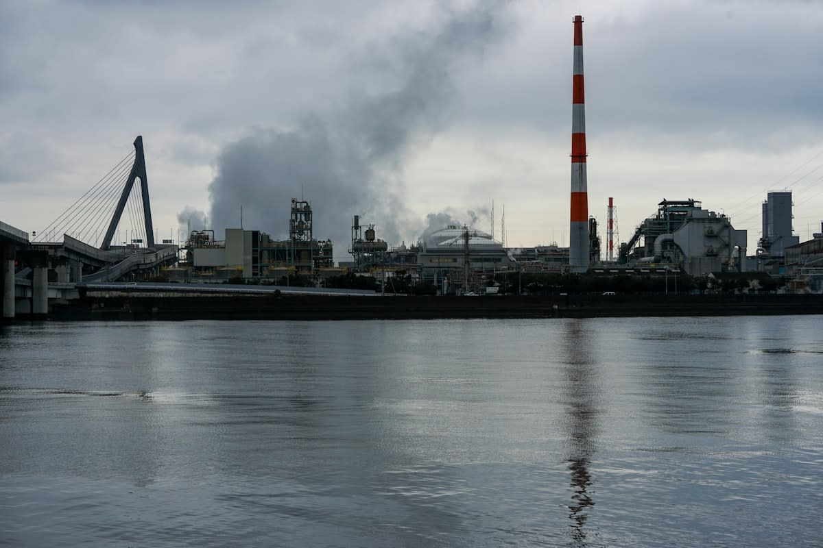 Steam rising from an industrial plant