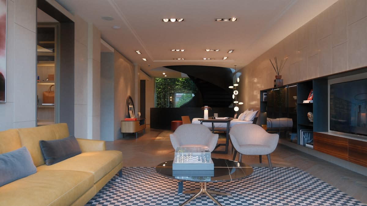 Modern smart home interior with subtle medical technology integration