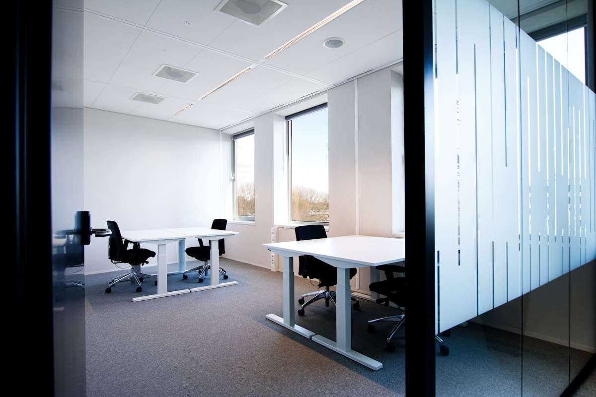 Modern open office with glass walls