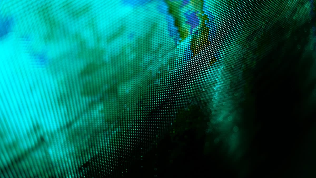 Close up of a digital screen with complex code and data points