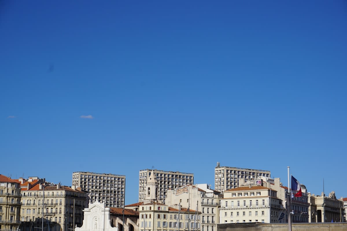 Ancient Roman architecture and modern city skyline blend