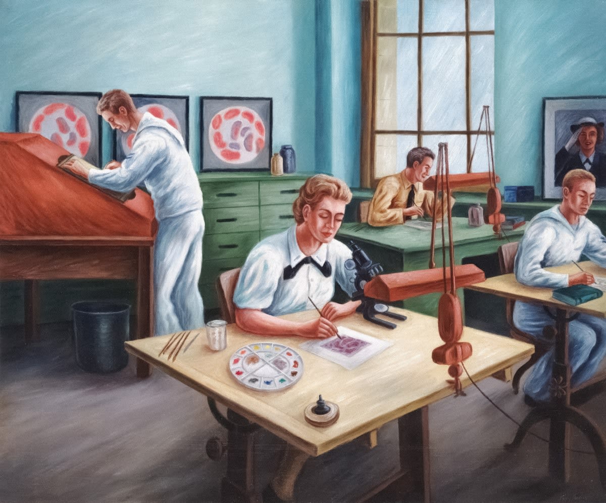 Vintage classroom setting with standardized testing papers