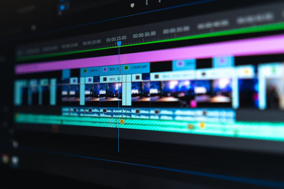 Video editing software timeline with many cuts