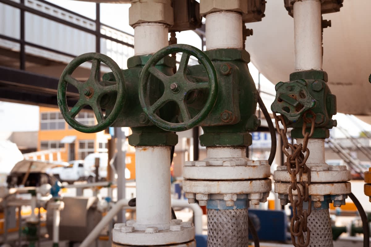 Close up of industrial pipes and valves