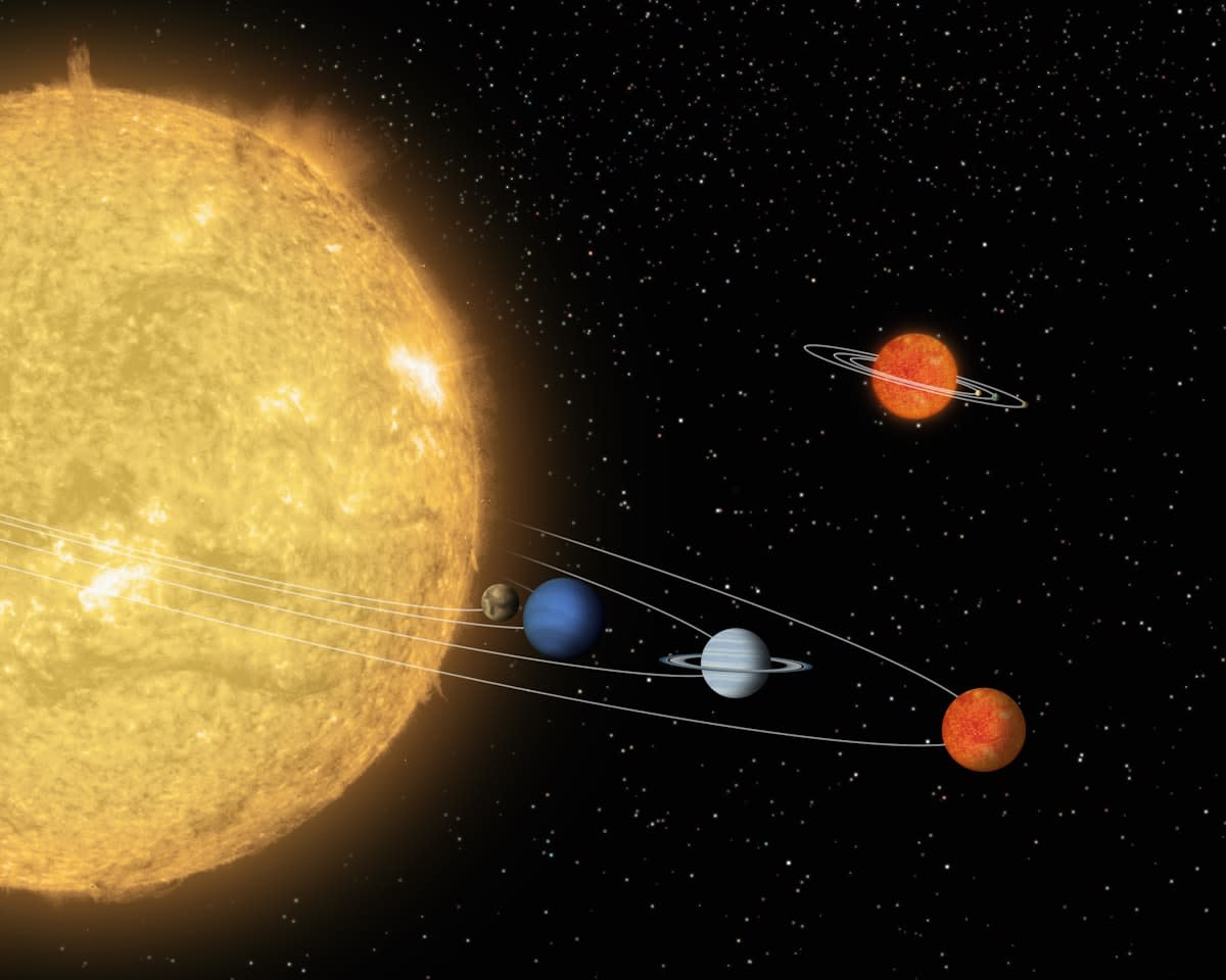 Diagram of a gravitational slingshot around a planet
