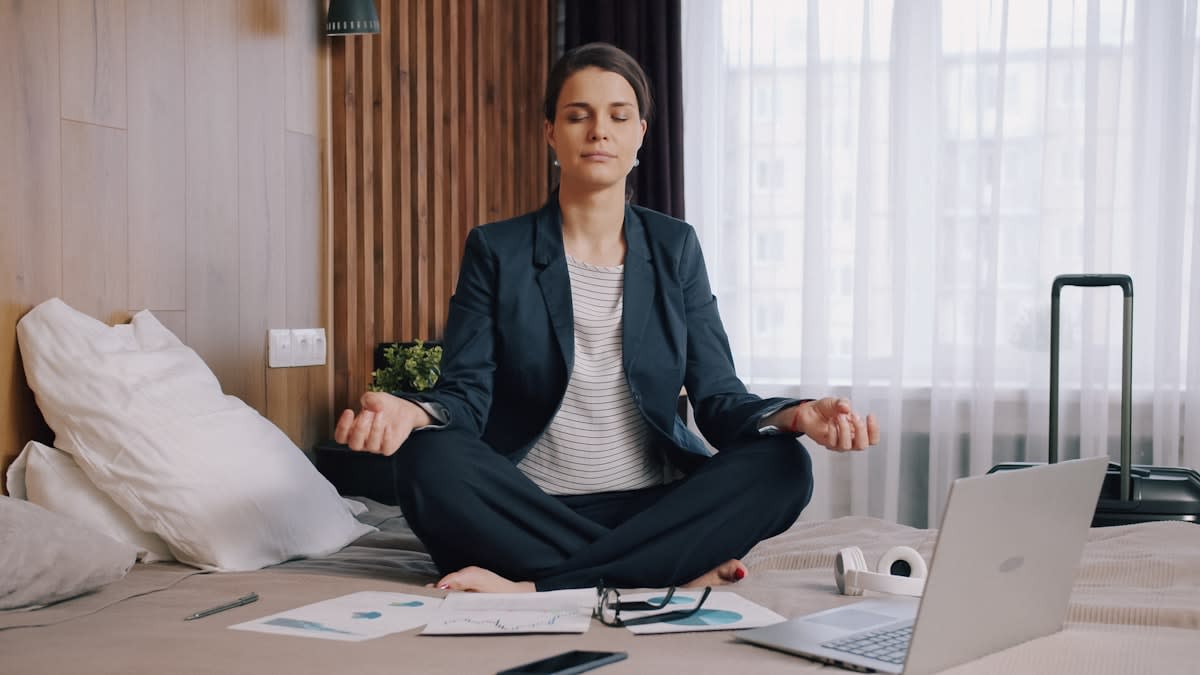 Modern executive in a state of deep focus and calm