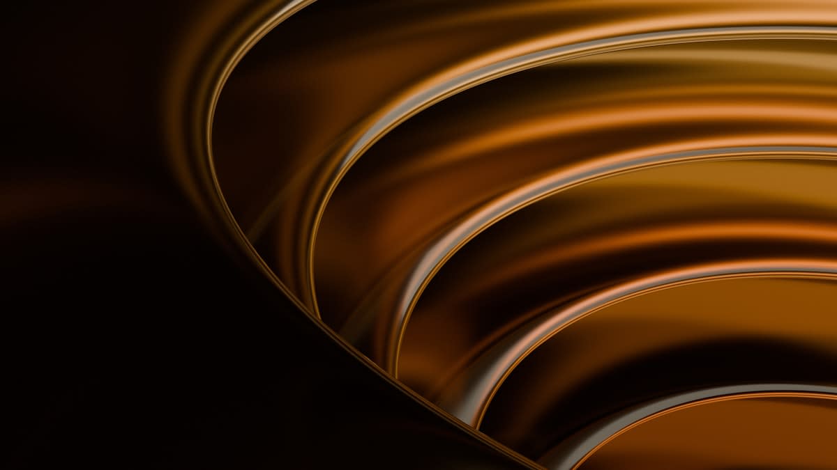 Abstract representation of a collapsing network of gold and bronze lines
