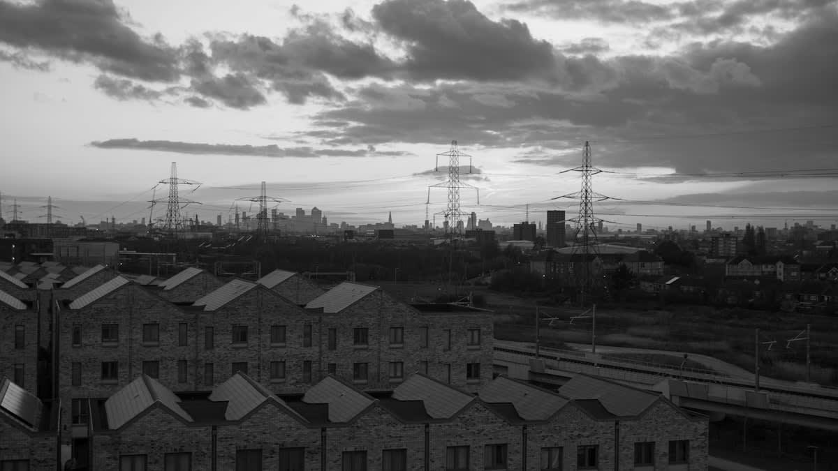 Modern urban industrial landscape with high contrast
