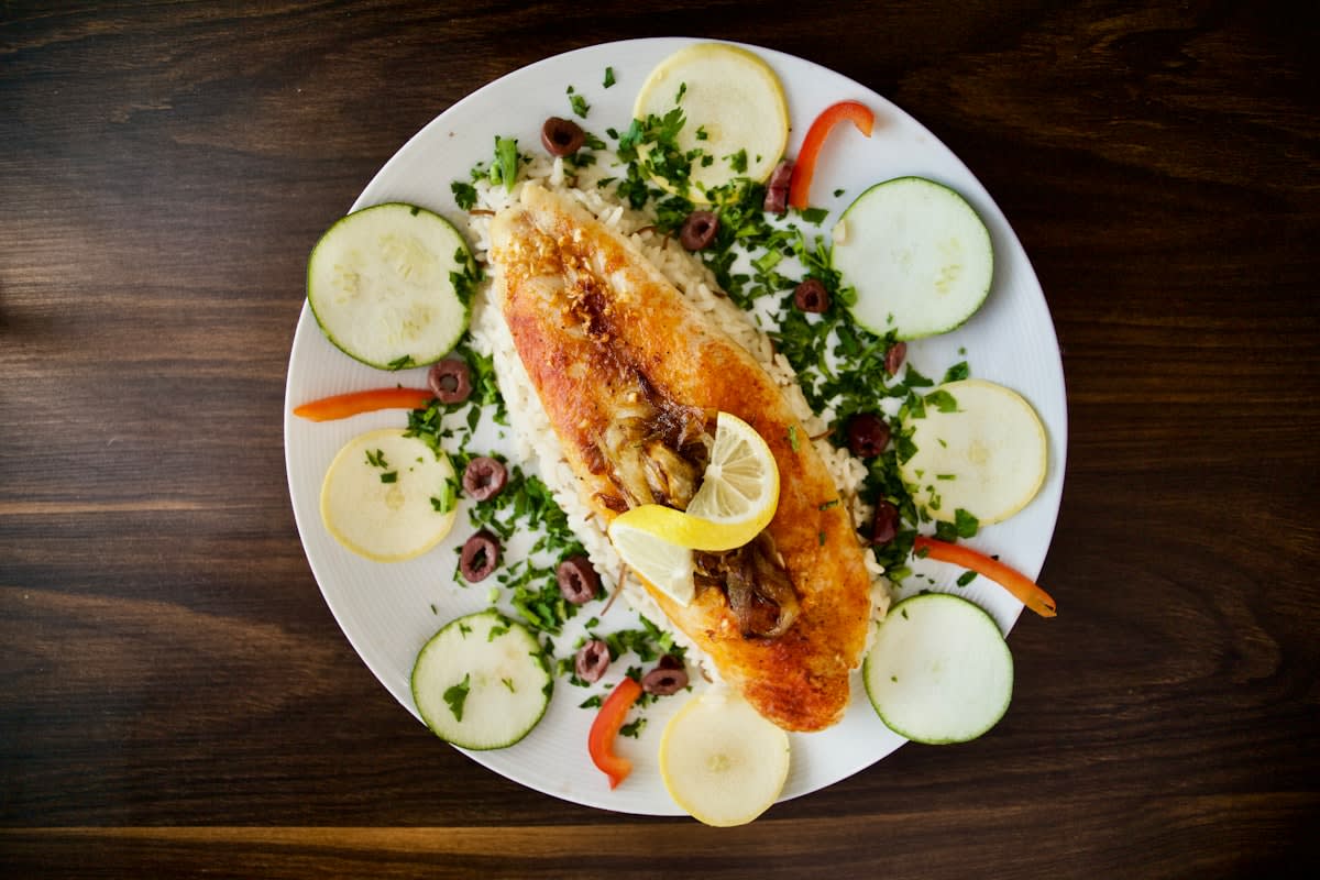 Fresh Mediterranean vegetables and fish