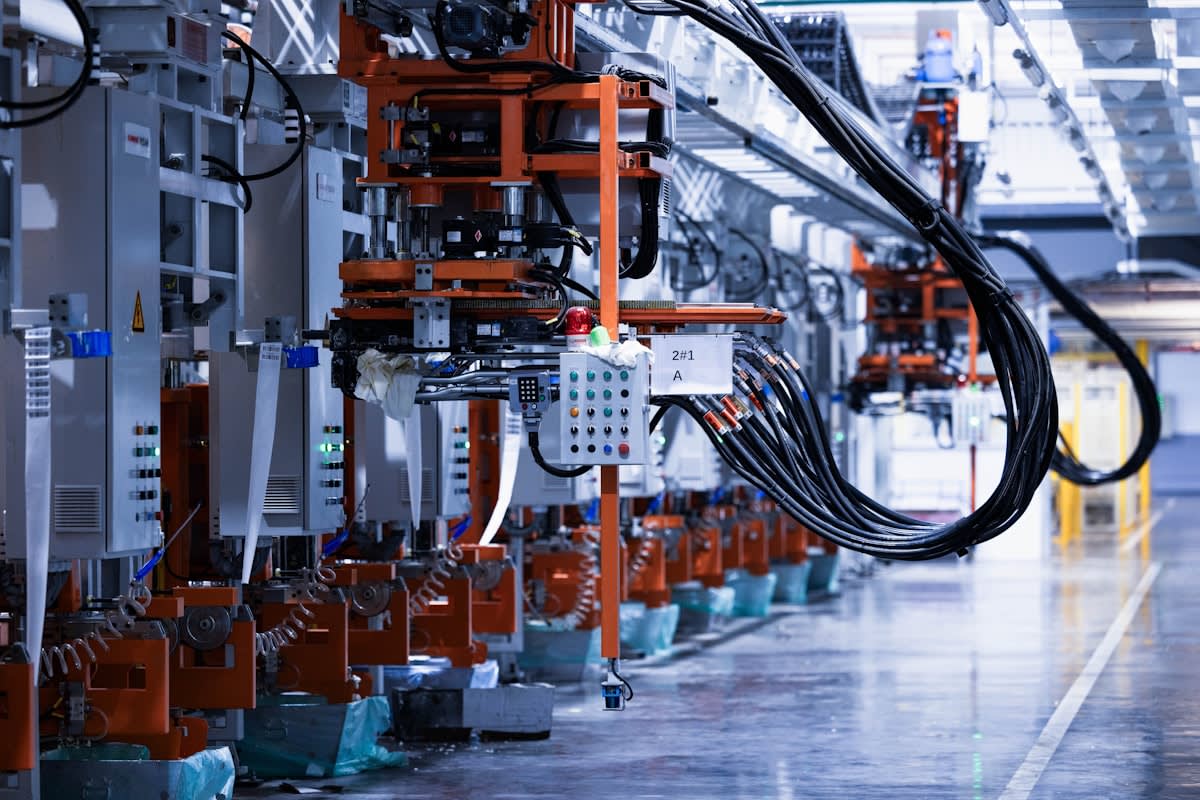 Aerial view of a modern automated factory