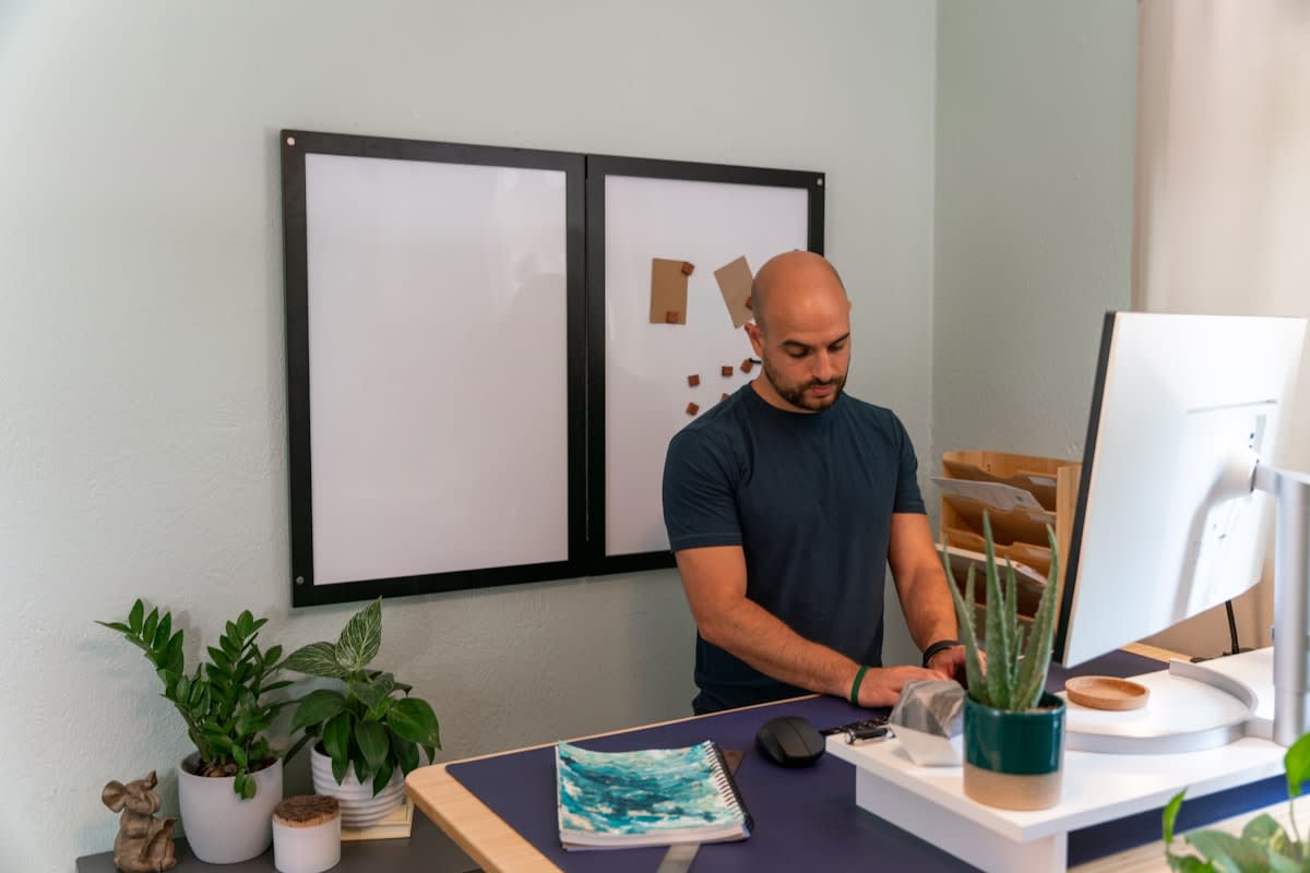 focused person working in a clean, minimalist environment