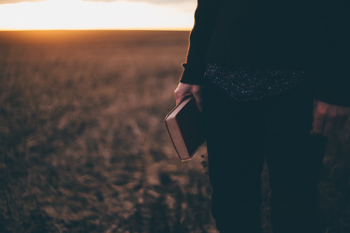 Person standing in morning sunlight with a notebook