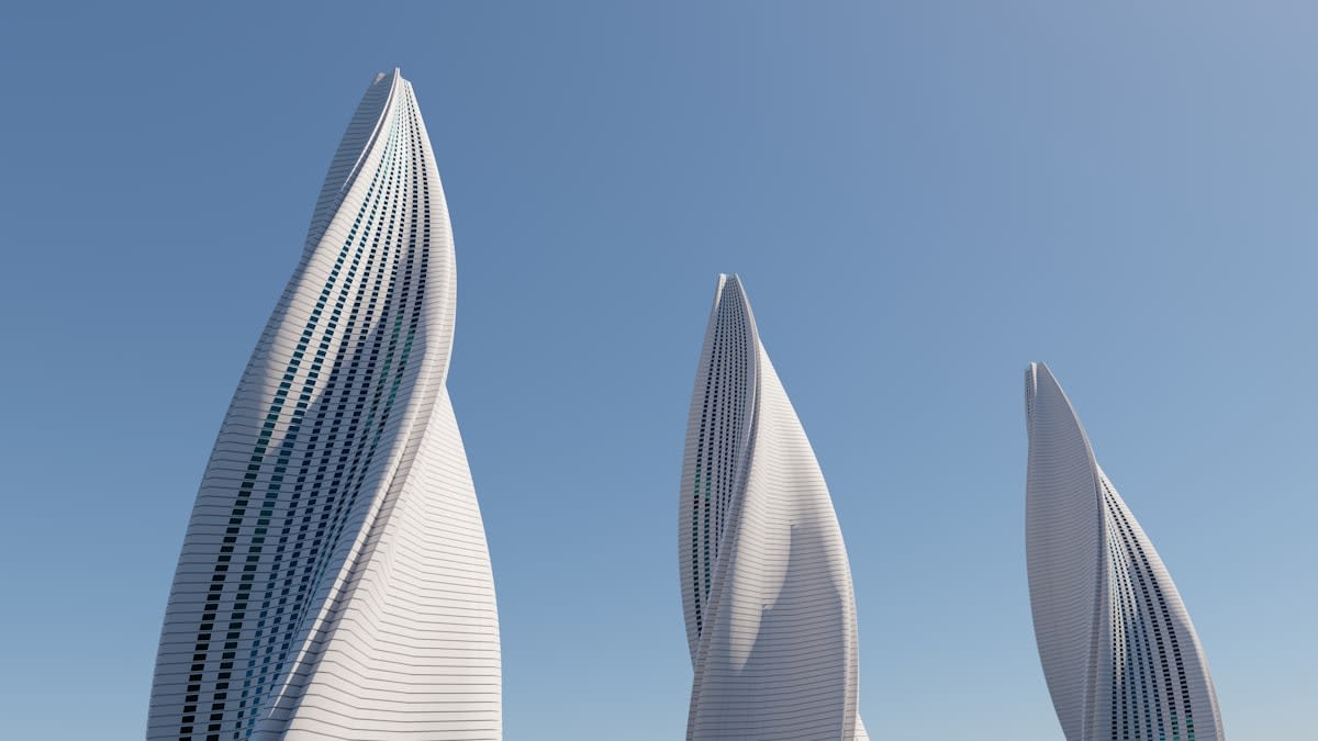 futuristic sterile skyscraper plaza