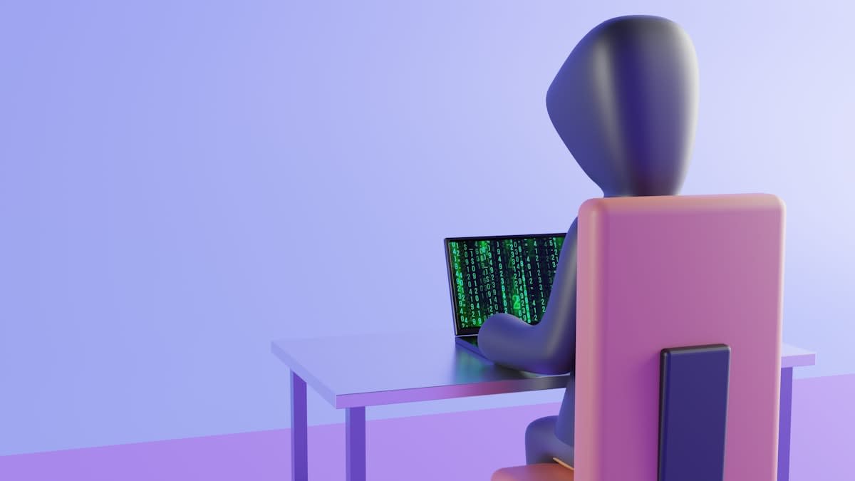 A minimalist high-tech workspace with a single person managing multiple holographic data streams