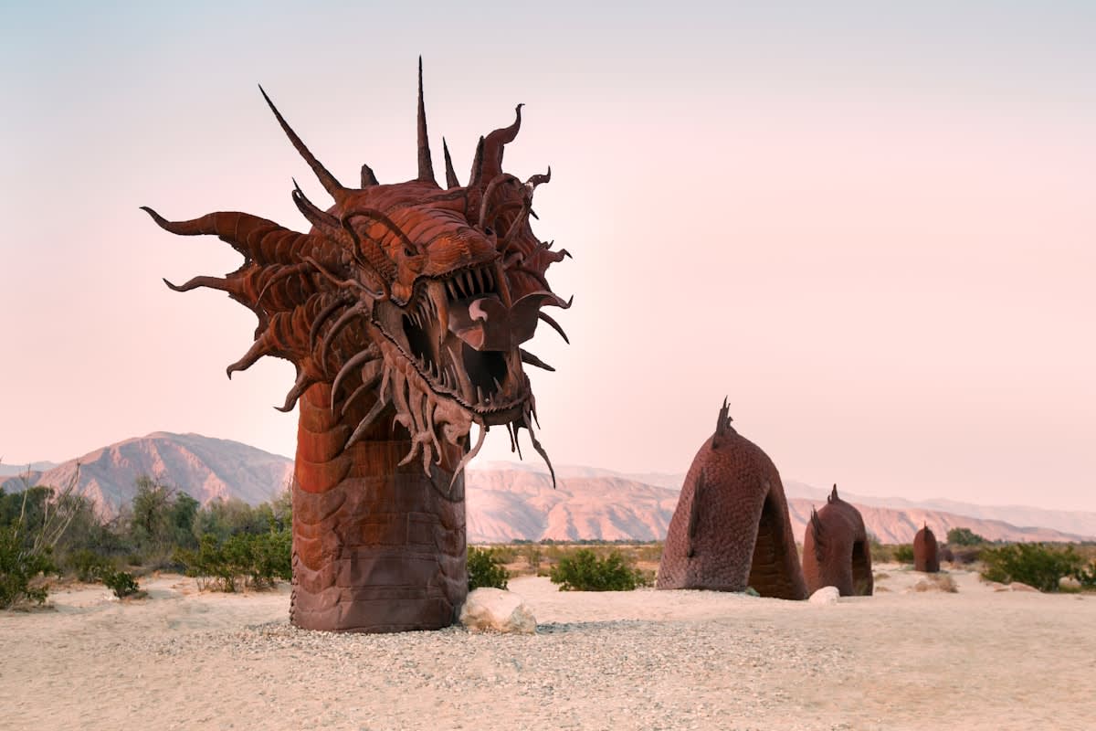 Abstract metal sculpture in a desert