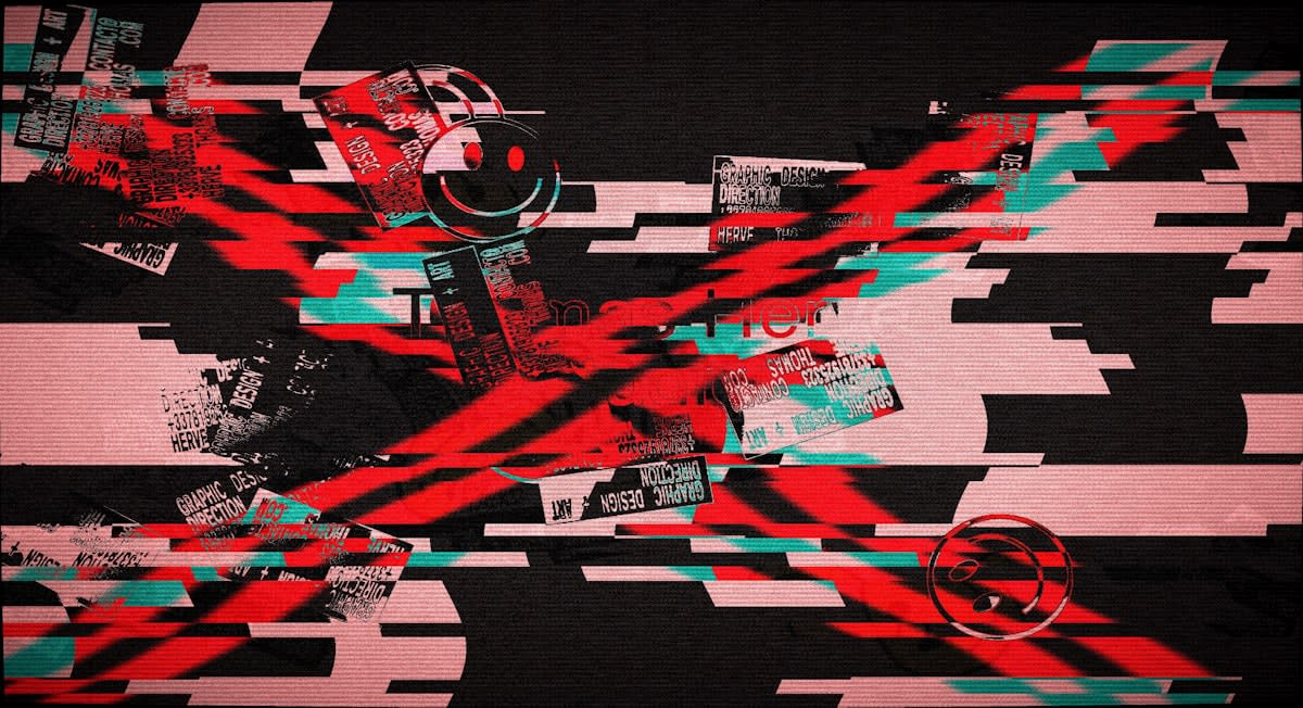 Abstract anti-design composition with glitch elements