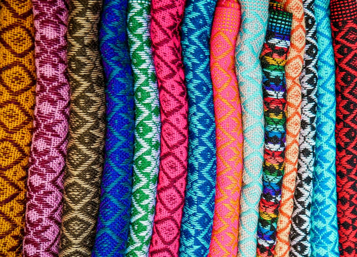 Close up of traditional handwoven textile patterns
