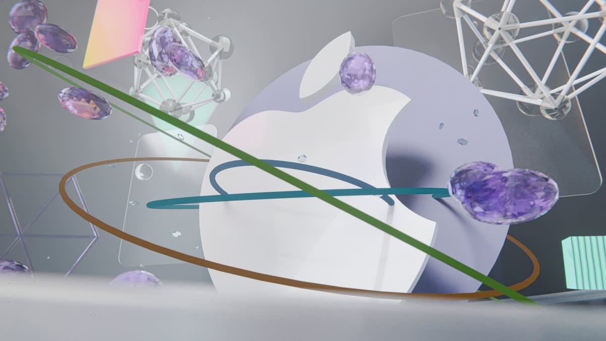 Abstract representation of sound waves merging with brand logos