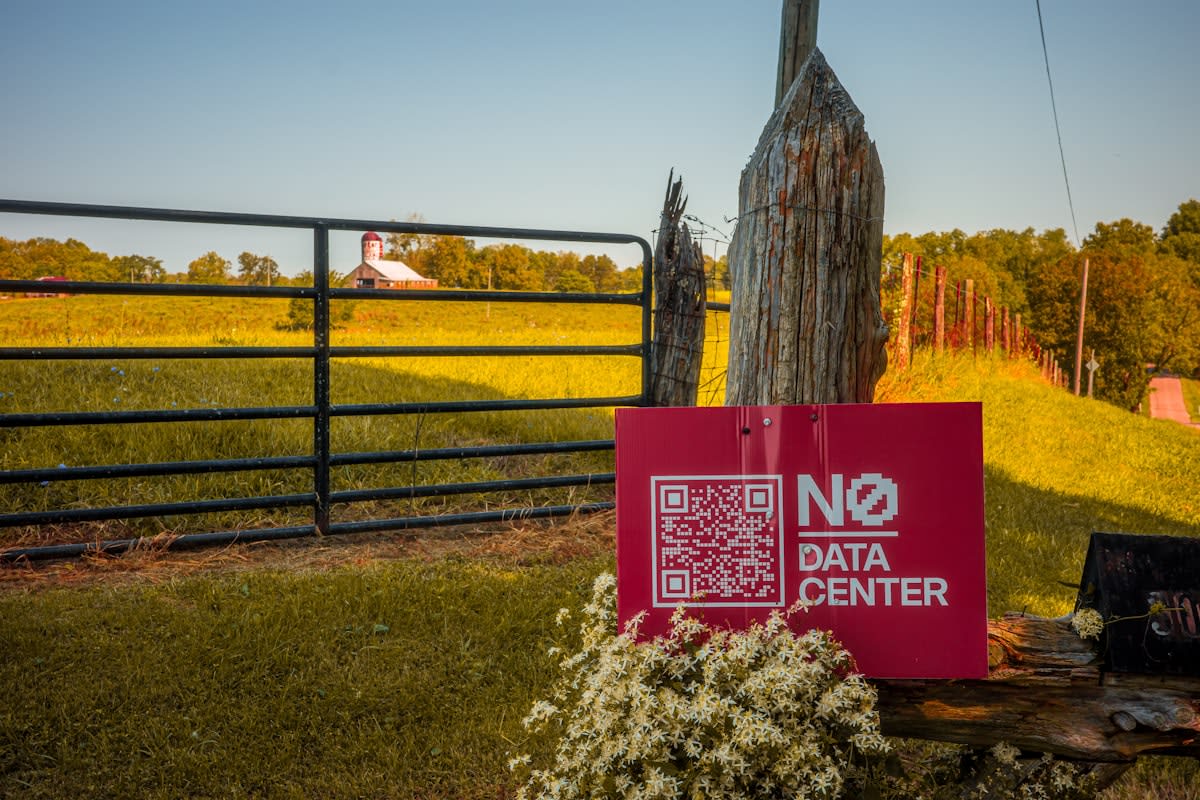 modern data center in rural landscape