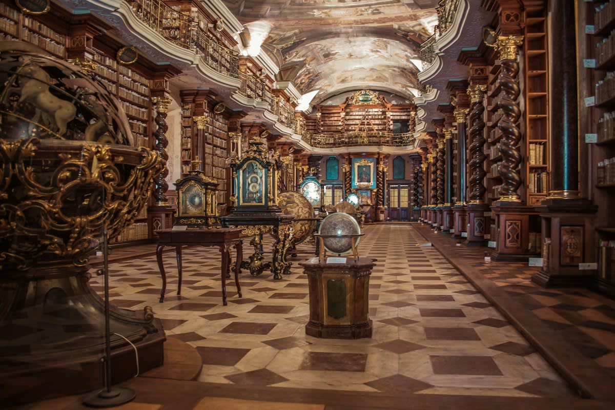 Ancient library with scrolls