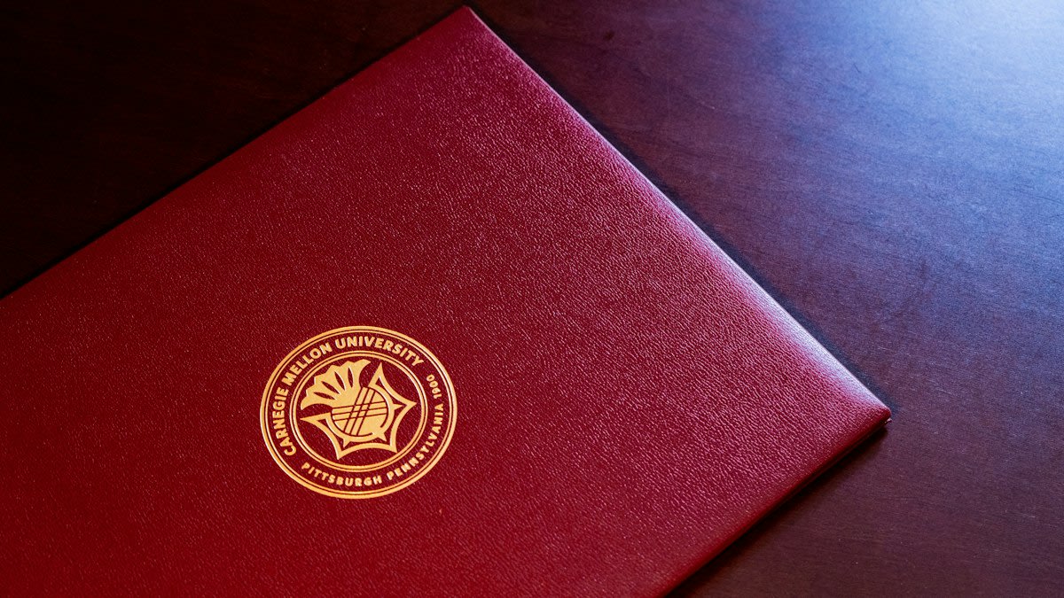Close up of a diploma on a desk