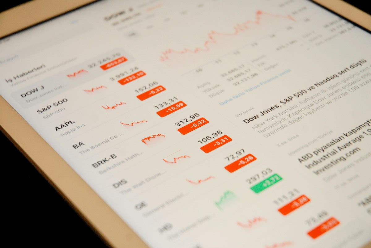 Close up of a digital tablet showing financial data
