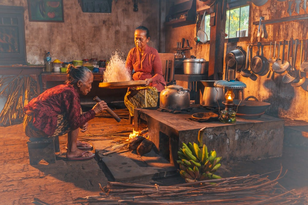 Traditional storyteller in a village setting