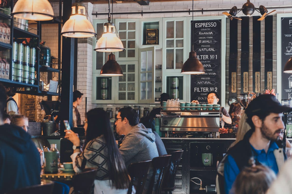 Busy cafe in a mid-sized European city