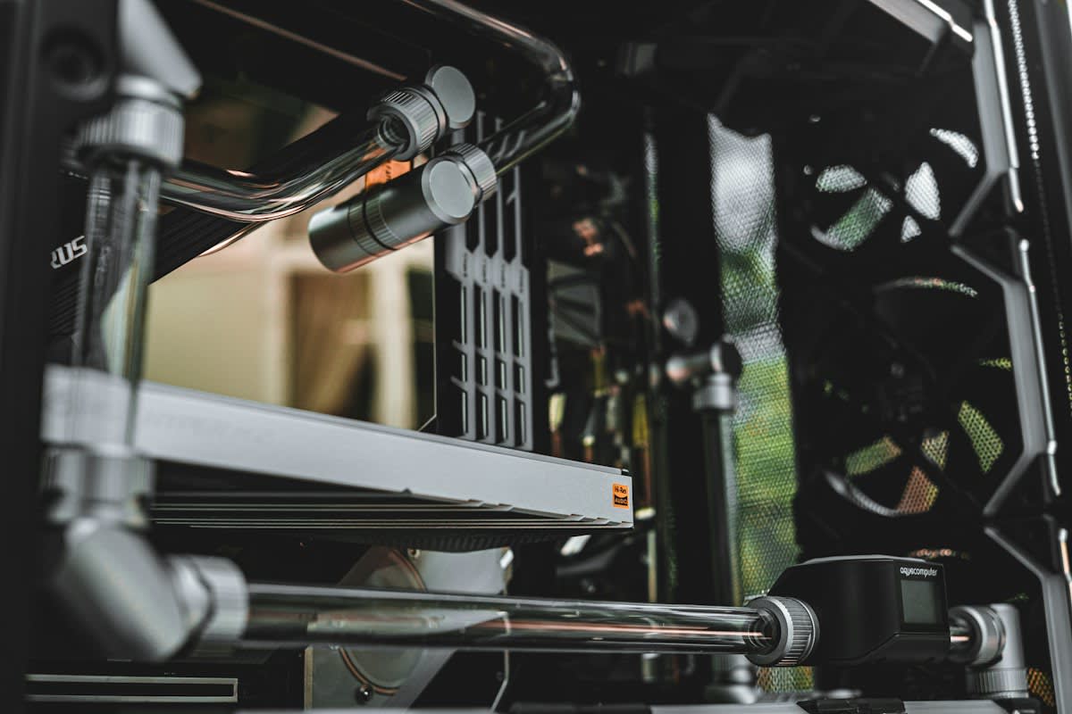 Close up of server cooling pipes