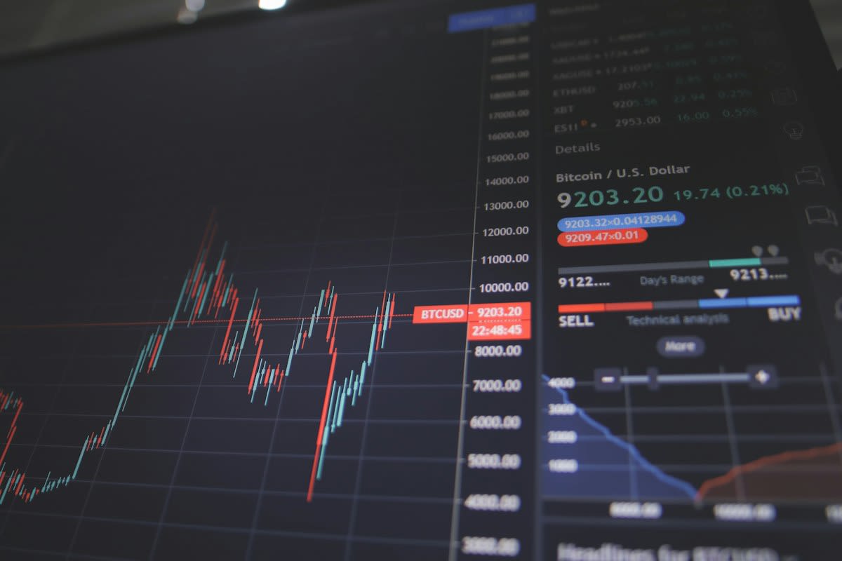 Financial data charts on screen