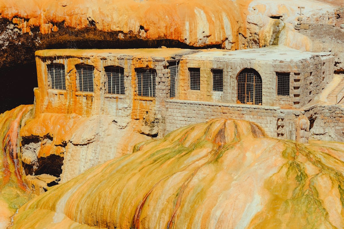 Close up of ancient cave paintings in a desert region