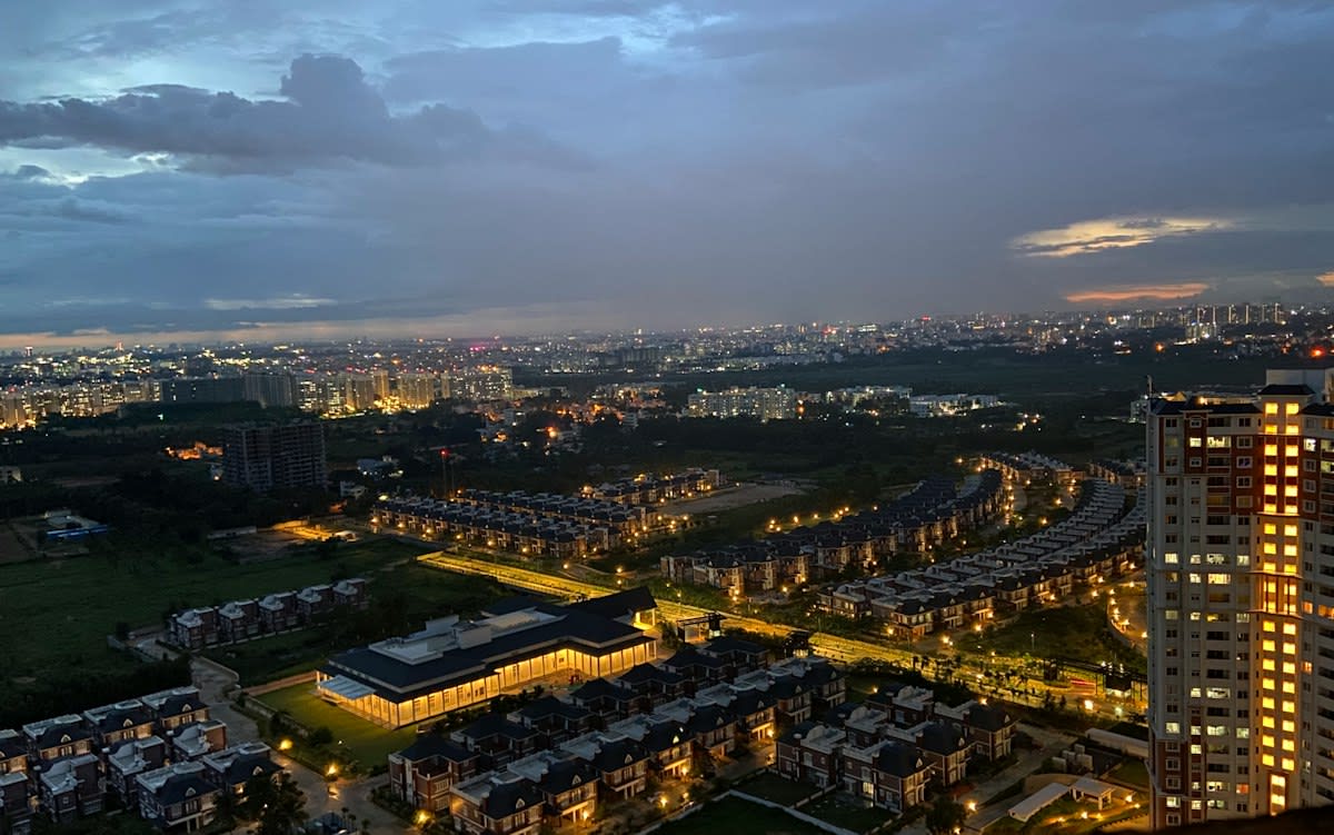 Futuristic skyline of Bangalore tech hub at night