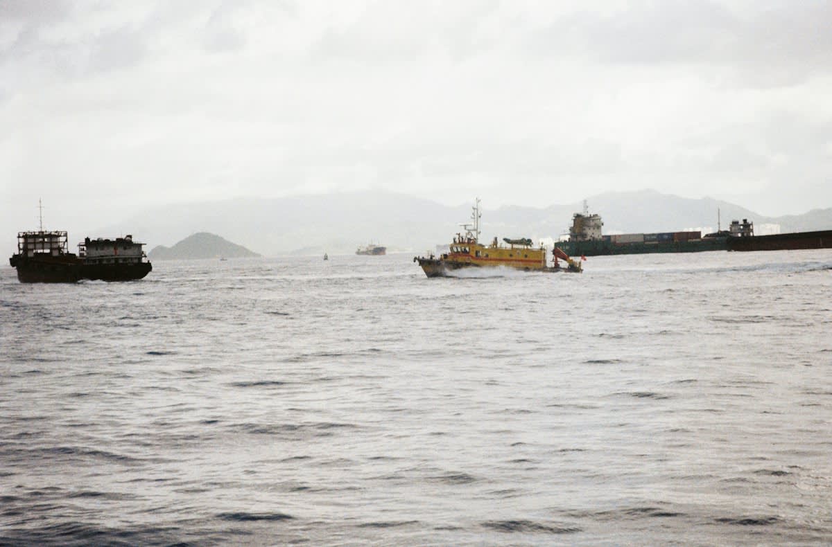 Cargo ships at a busy port
