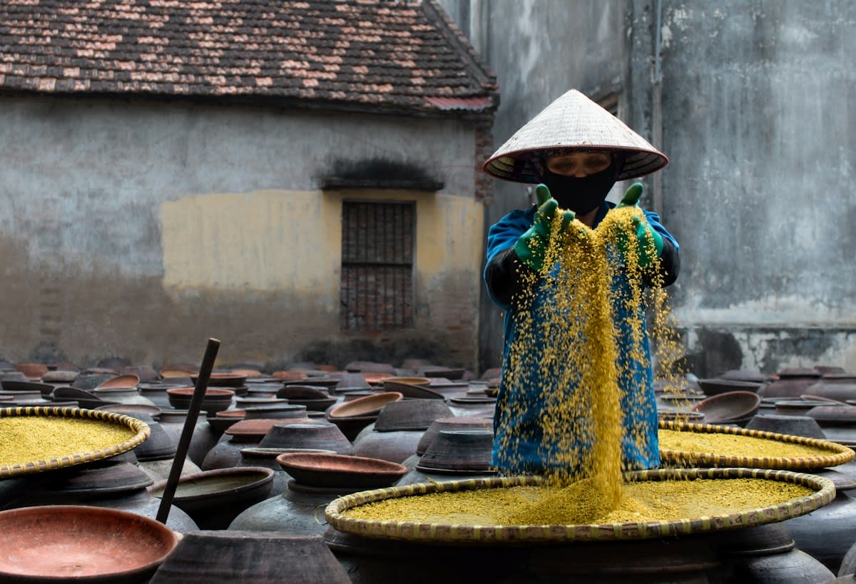 Traditional fermentation vats in Southeast Asia