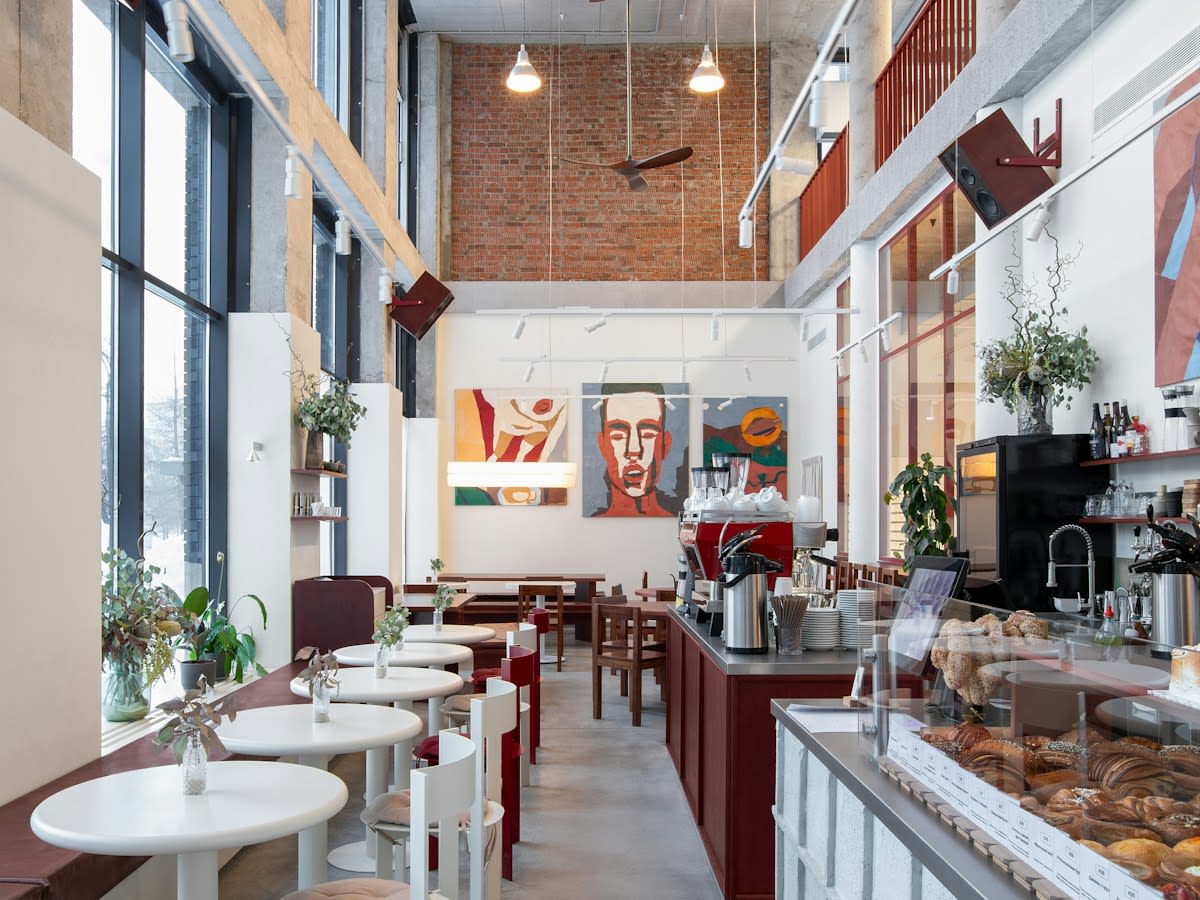 Independent print zine layout in a modern cafe