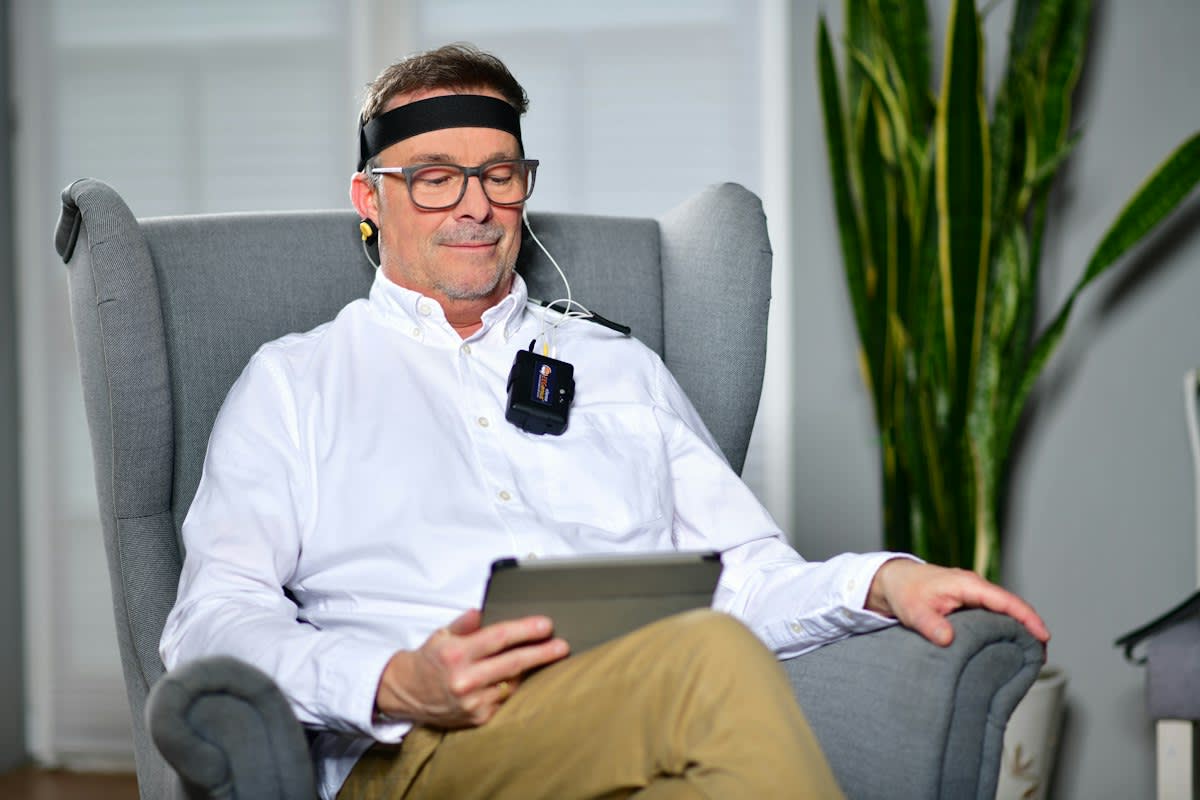 High tech sports laboratory with EEG headsets