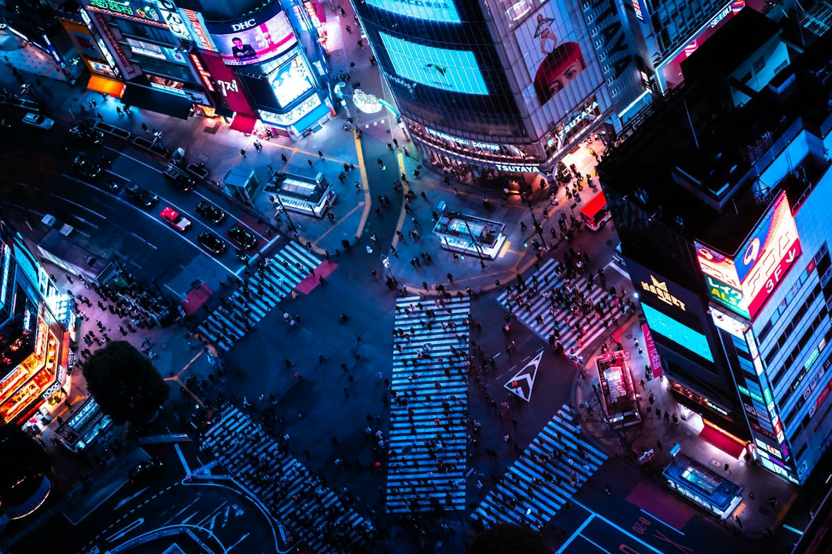 futuristic city street with neon lights