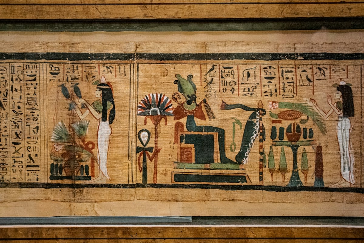 Detail of Egyptian hieroglyphs on stone