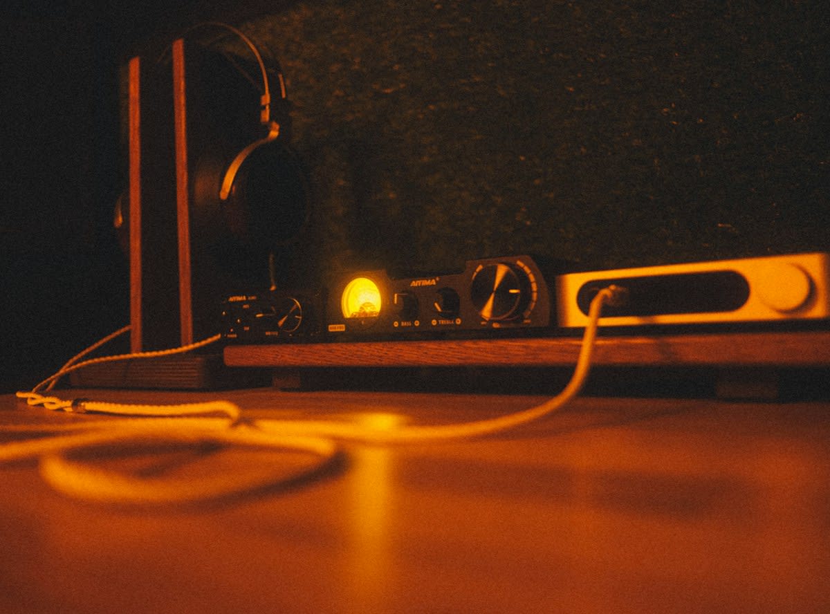 Vintage tube amplifier glowing in the dark