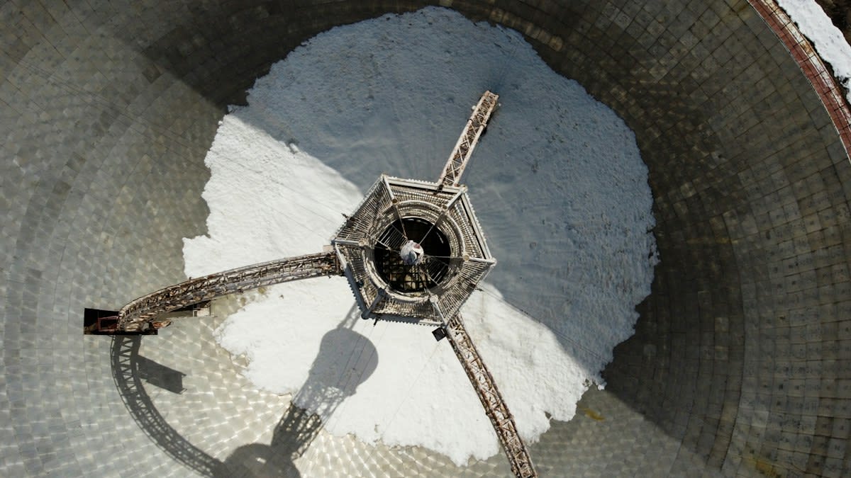 Industrial sand silo in a cold climate