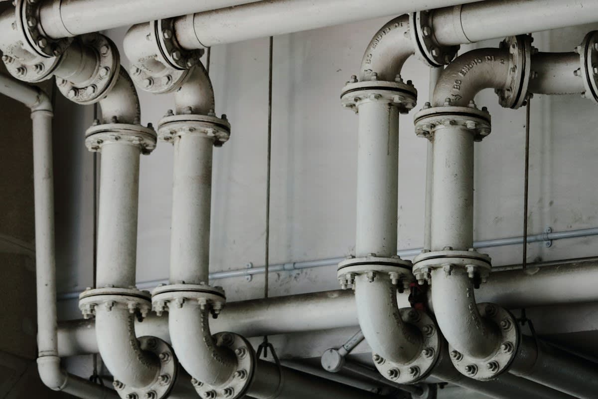 Close up of industrial piping and valves