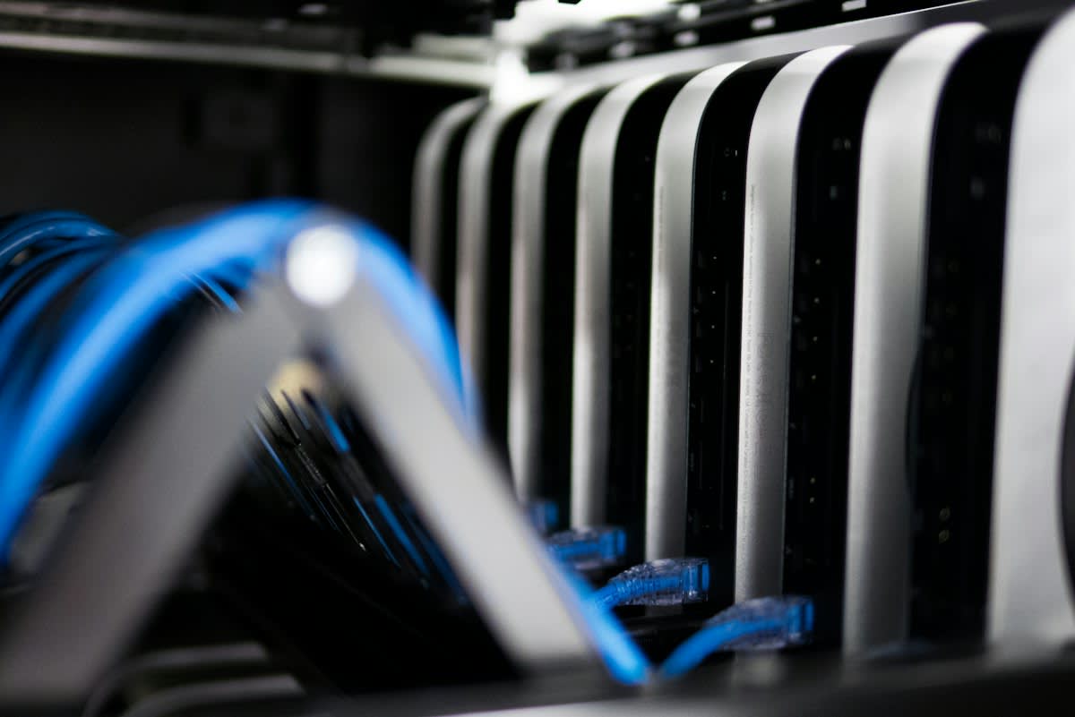Close up of server hardware and cables