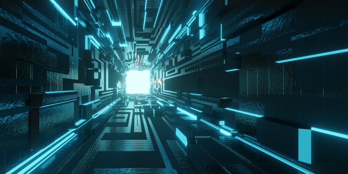 Futuristic industrial digital twin visualization