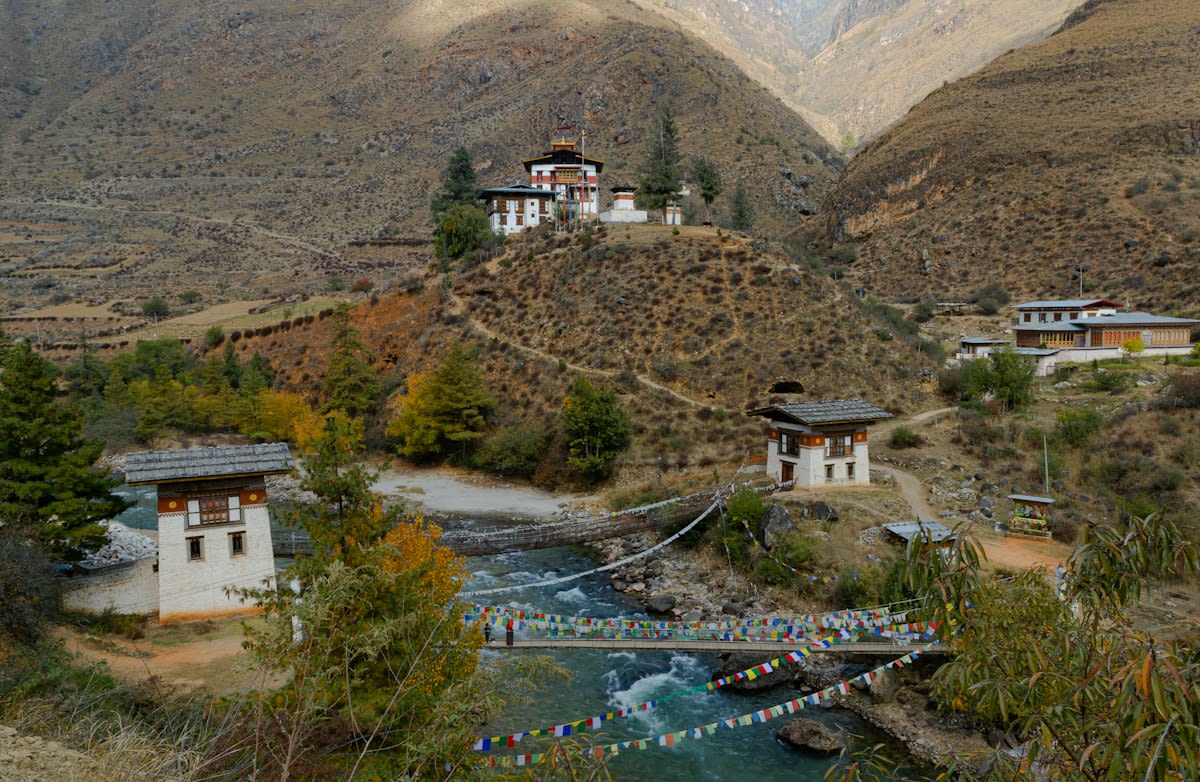 Bhutan landscape with monastery
