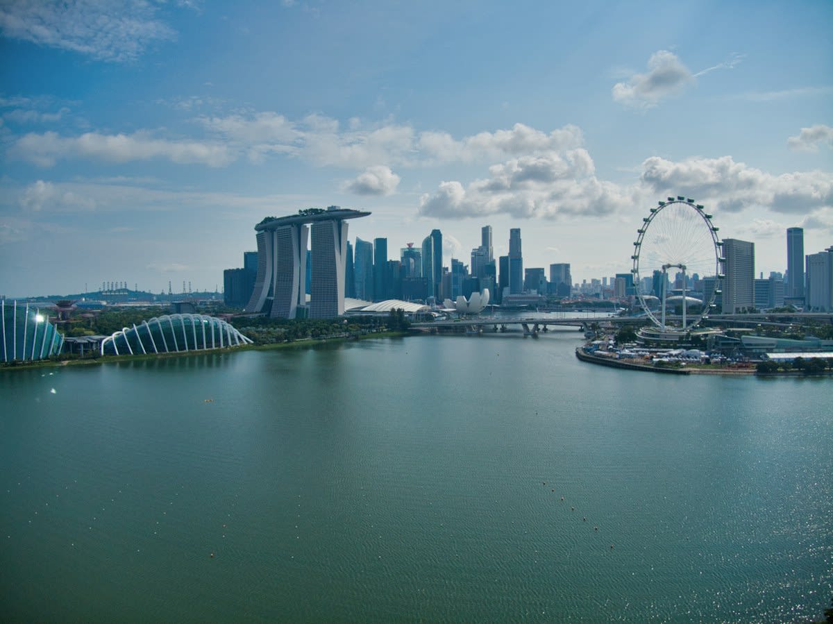 Singapore Marina Bay skyline aerial view