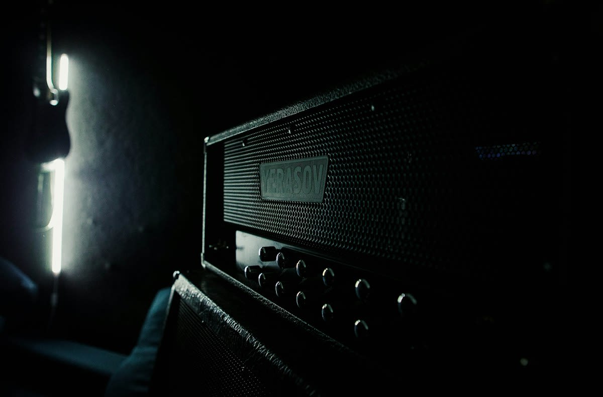 Overheated server rack in a dimly lit studio