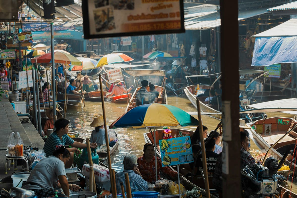 busy open air market in southeast asia