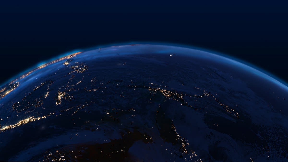 Satellite view of earth with digital overlays