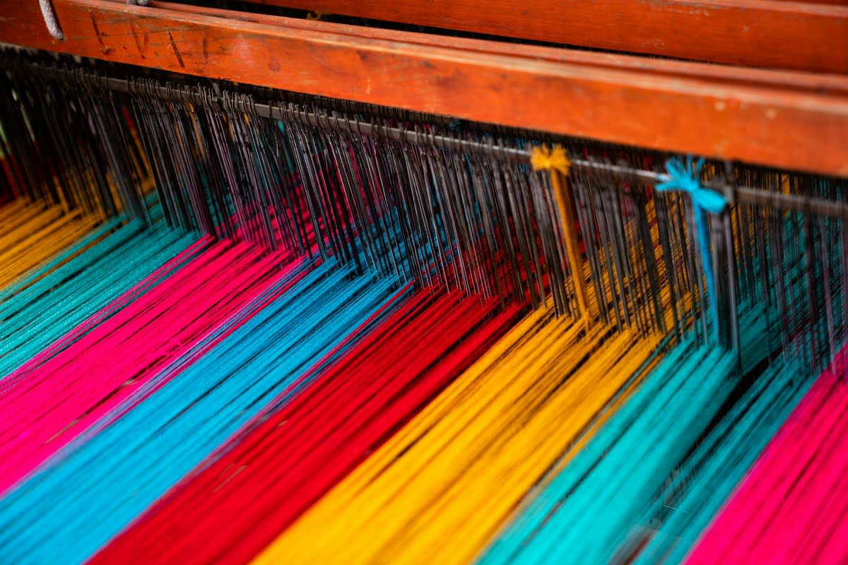 Close up of traditional Indian textile weaving loom